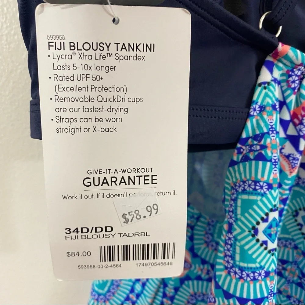 ATHLETA Fiji Blousy Tankini Top, Dress Blue #593958 Size 34 D/DD NEW - Picture 12 of 12